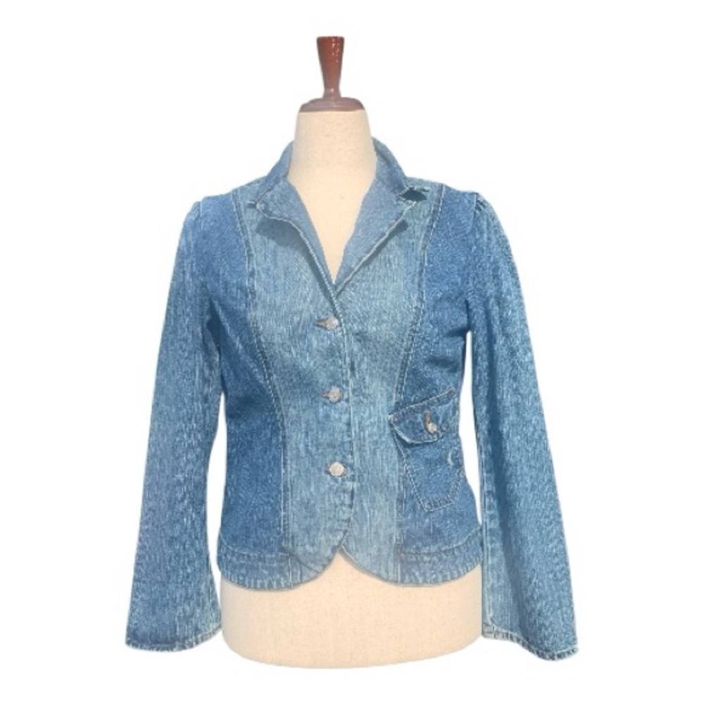 Jeanology Women's Fitted Blue Denim Jacket Blazer Button Down Size 12‎